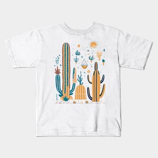 Bohemian Style Floral Cactuses - Minimal Design Kids T-Shirt